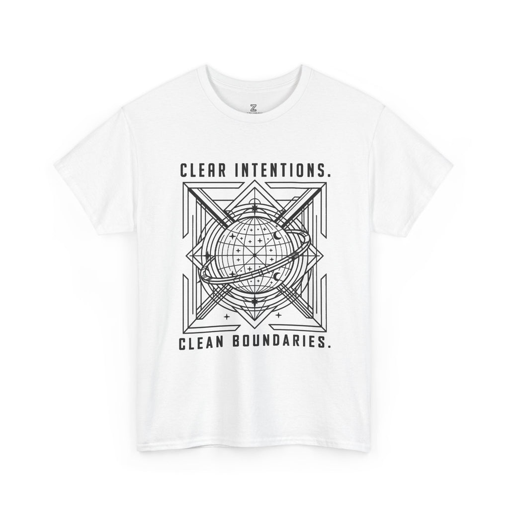 Graphic Tee — "Clear Intentions. Clean Boundaries." Geometric Globe Design