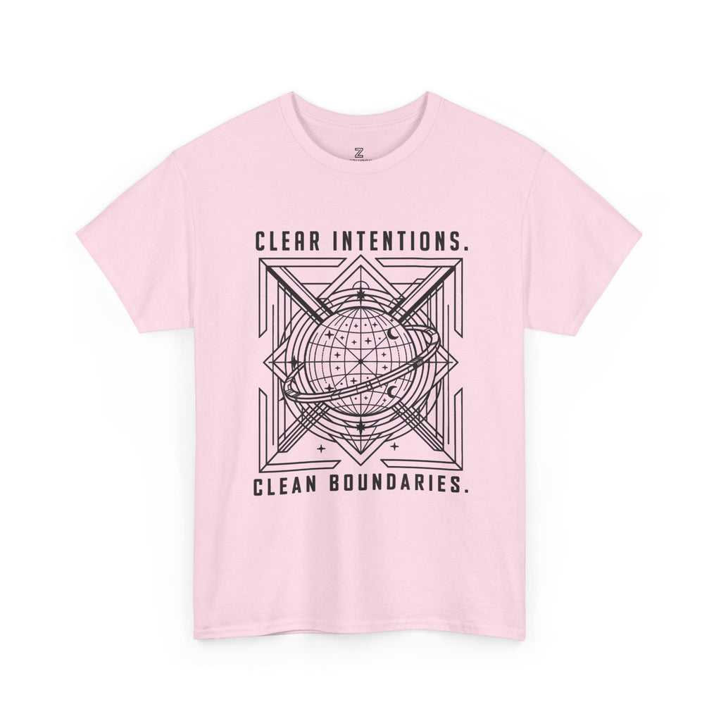 Graphic Tee — "Clear Intentions. Clean Boundaries." Geometric Globe Design