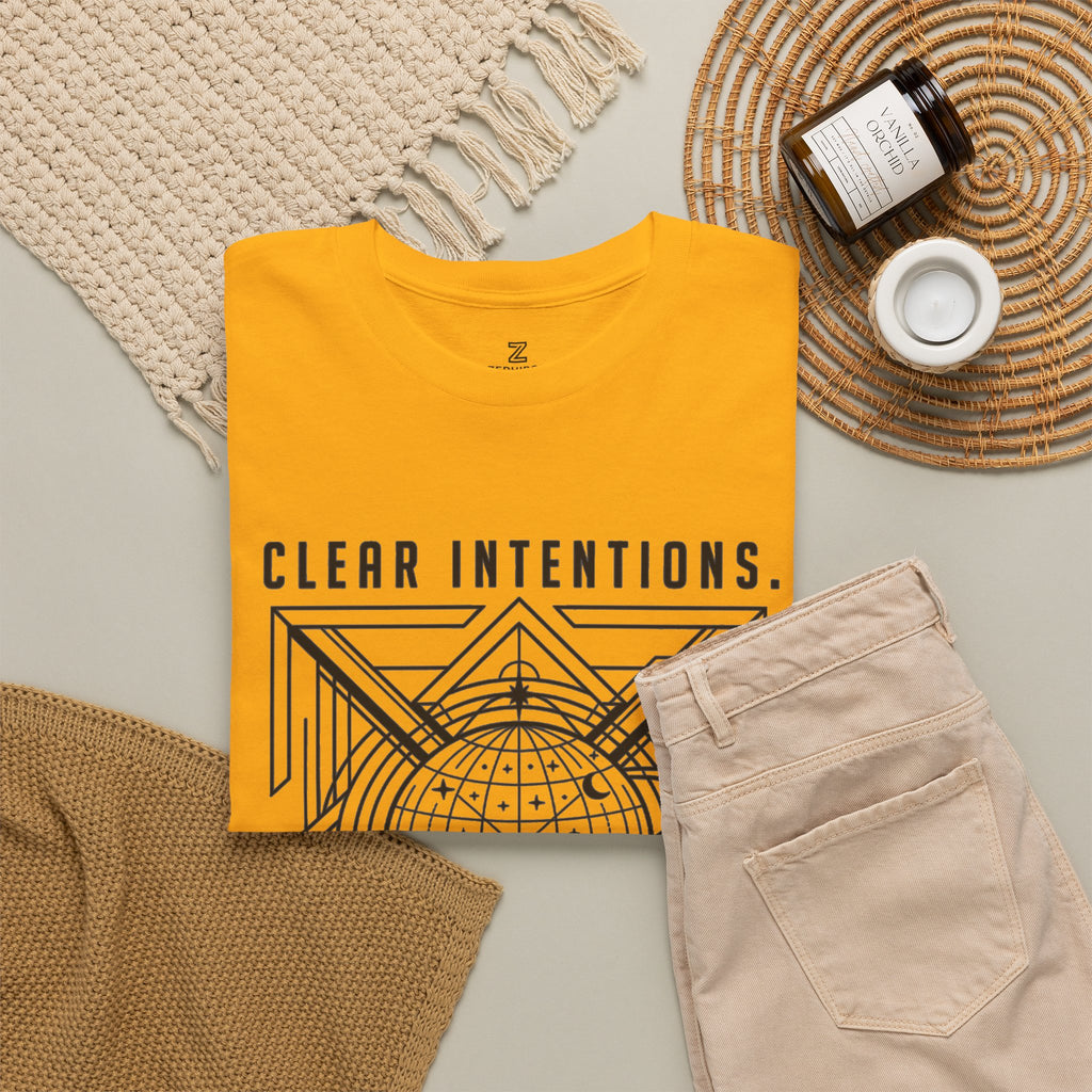 Graphic Tee — "Clear Intentions. Clean Boundaries." Geometric Globe Design