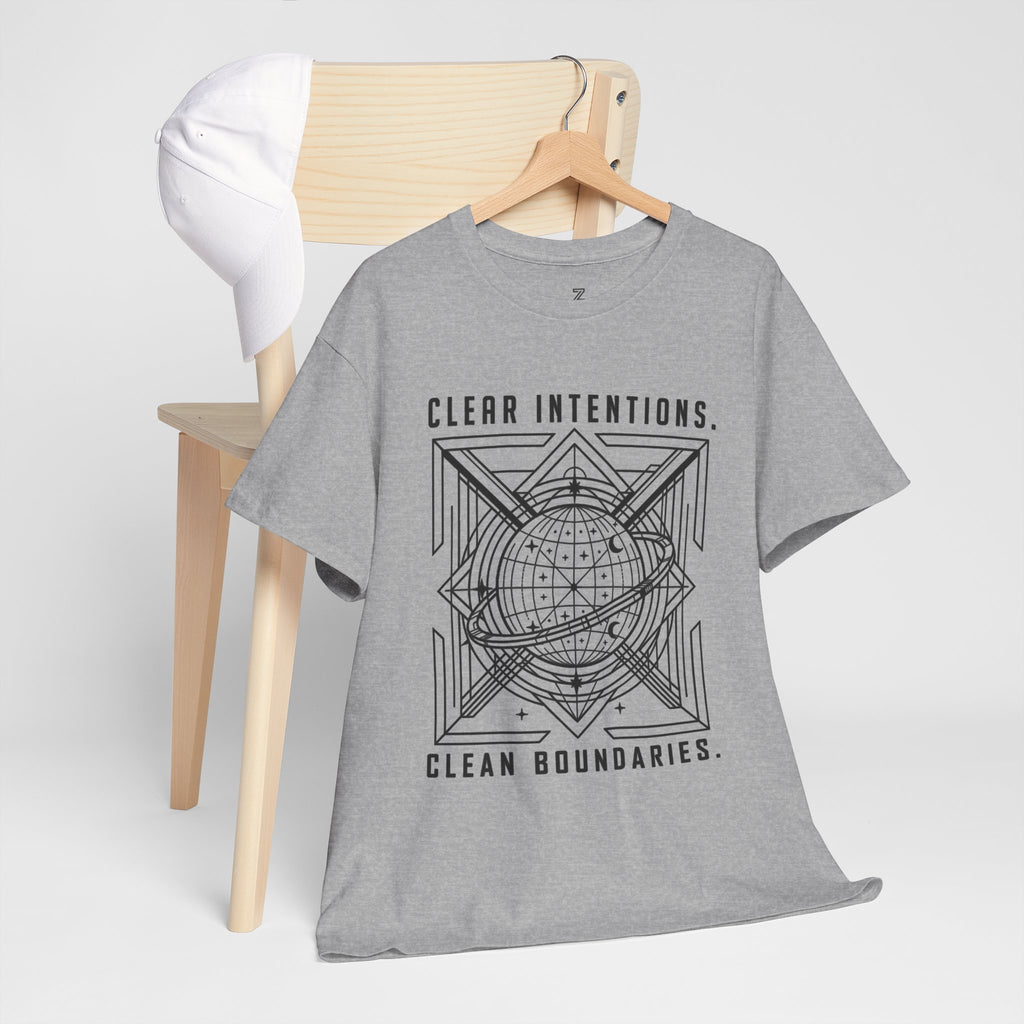 Graphic Tee — "Clear Intentions. Clean Boundaries." Geometric Globe Design