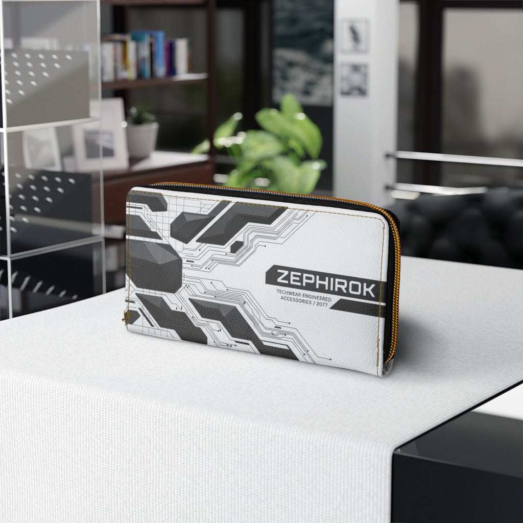 Tech Circuit Zipper Wallet — 'ZEPHIROK' Industrial Futuristic Design