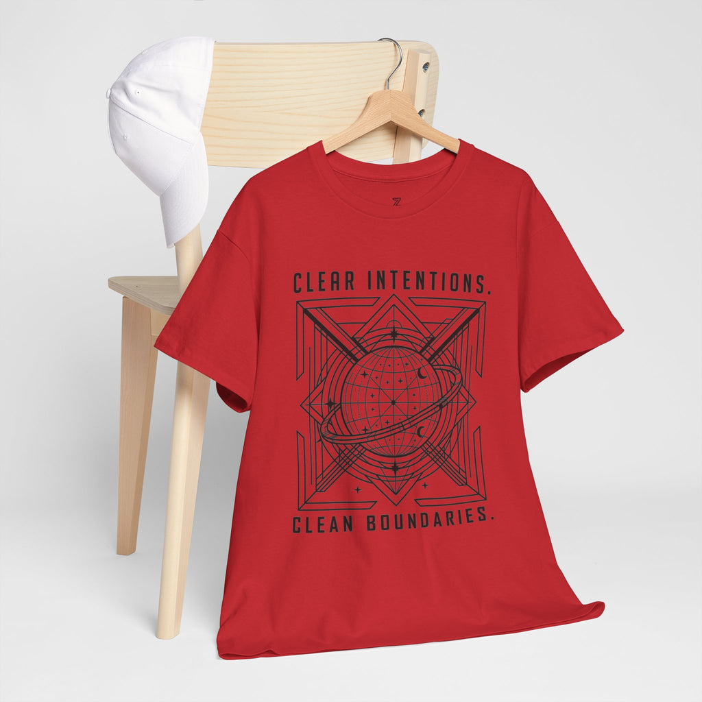 Graphic Tee — "Clear Intentions. Clean Boundaries." Geometric Globe Design