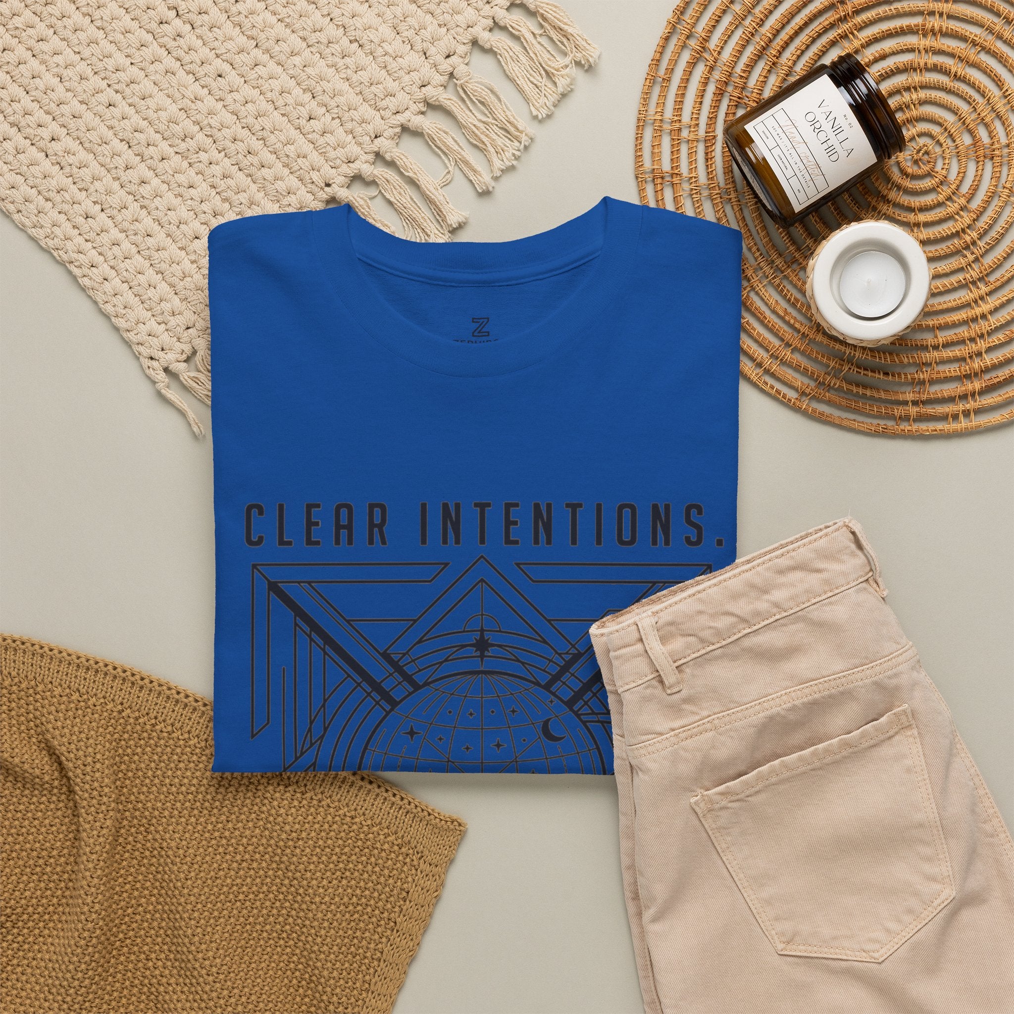 Graphic Tee — "Clear Intentions. Clean Boundaries." Geometric Globe Design