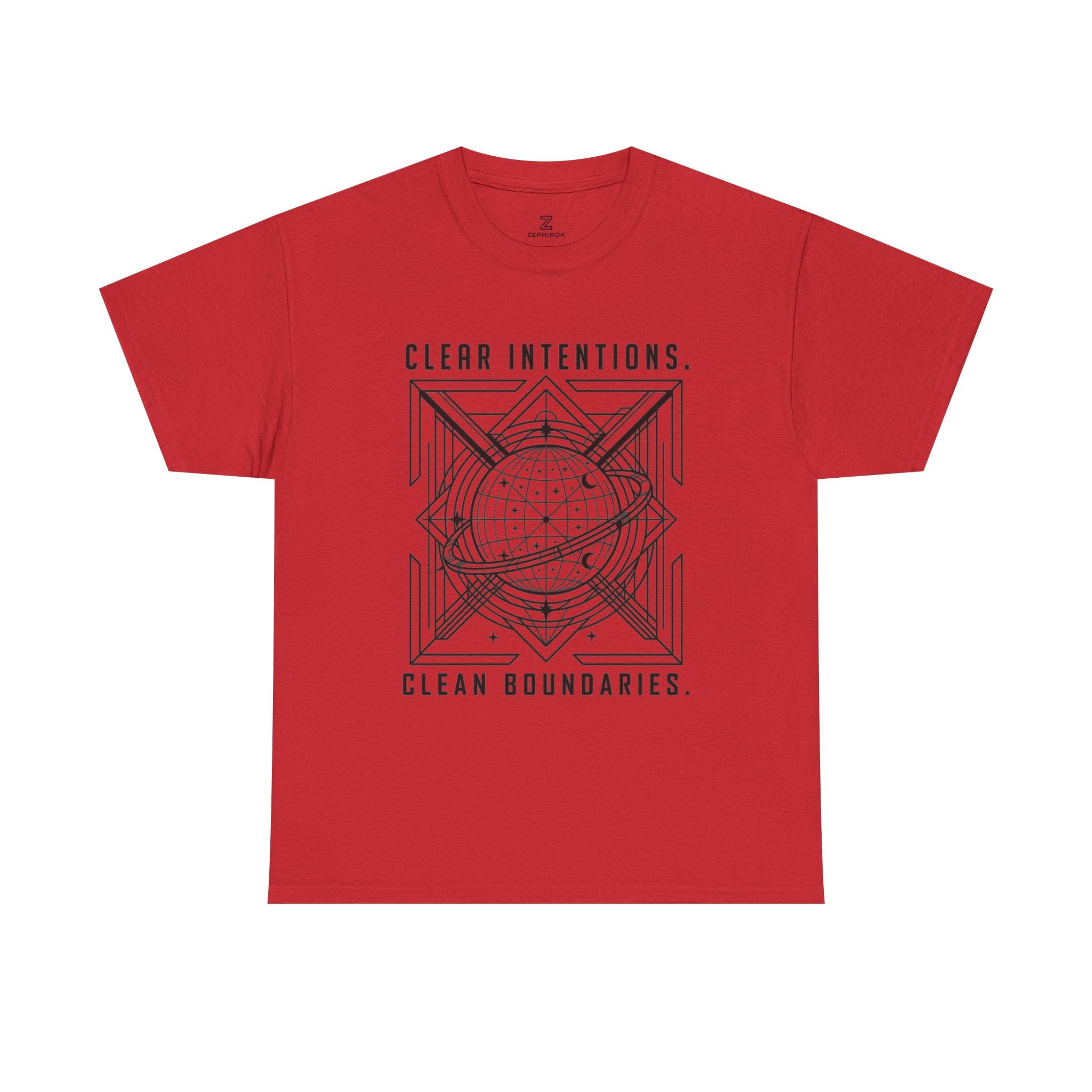 Graphic Tee — "Clear Intentions. Clean Boundaries." Geometric Globe Design