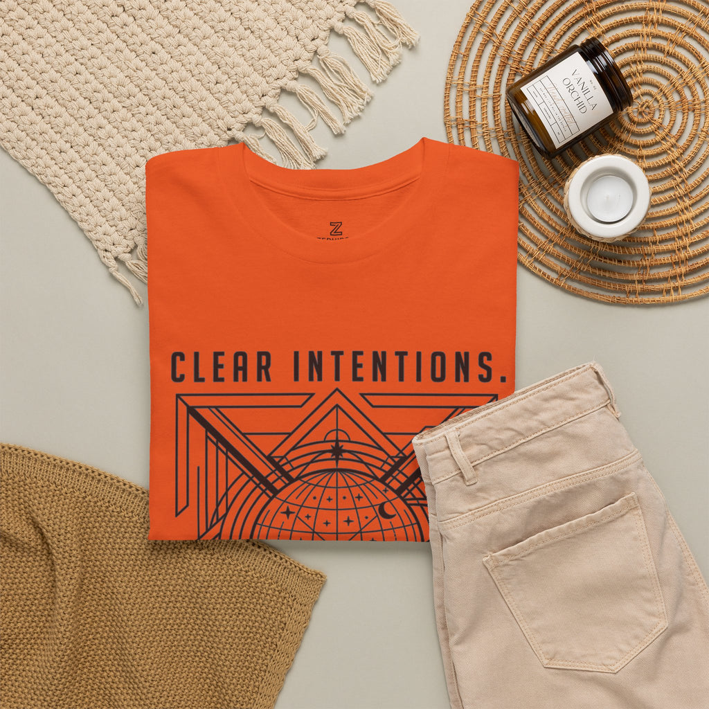 Graphic Tee — "Clear Intentions. Clean Boundaries." Geometric Globe Design