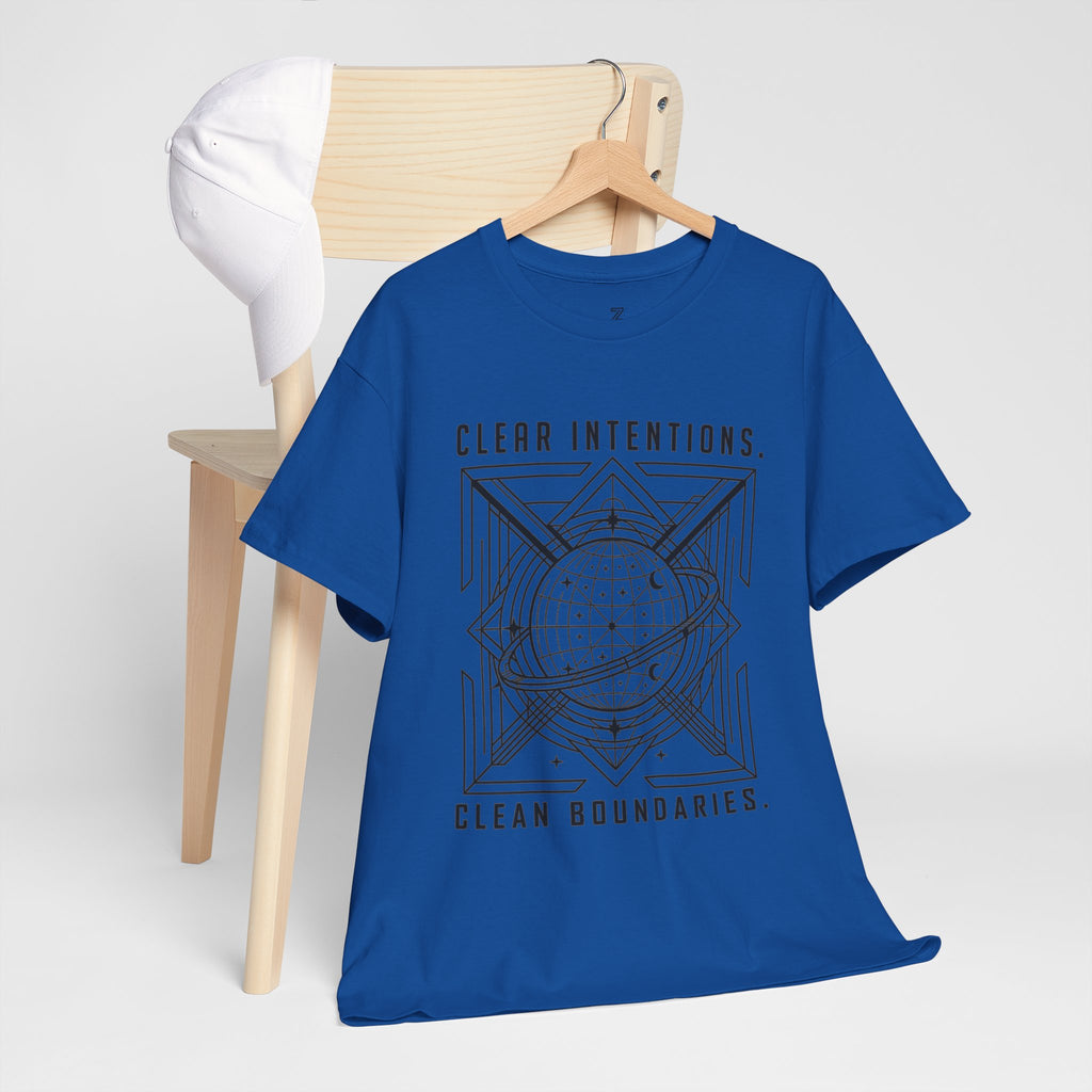 Graphic Tee — "Clear Intentions. Clean Boundaries." Geometric Globe Design