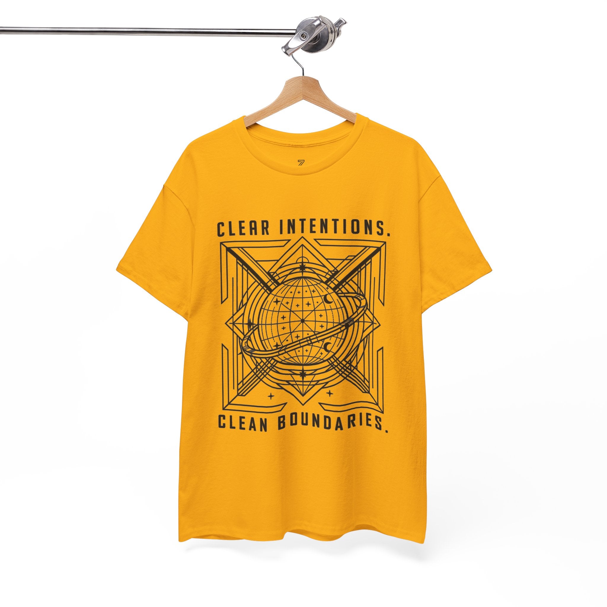 Graphic Tee — "Clear Intentions. Clean Boundaries." Geometric Globe Design