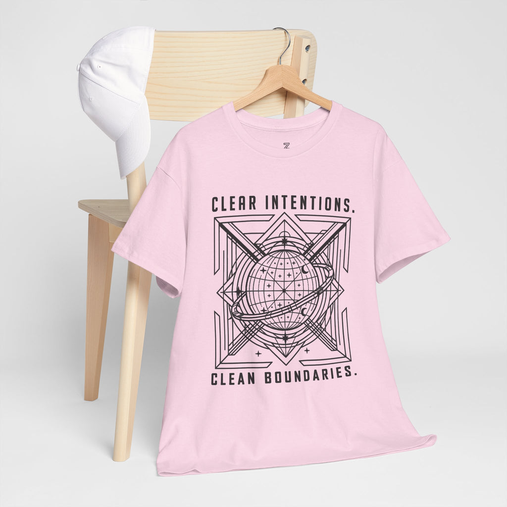 Graphic Tee — "Clear Intentions. Clean Boundaries." Geometric Globe Design