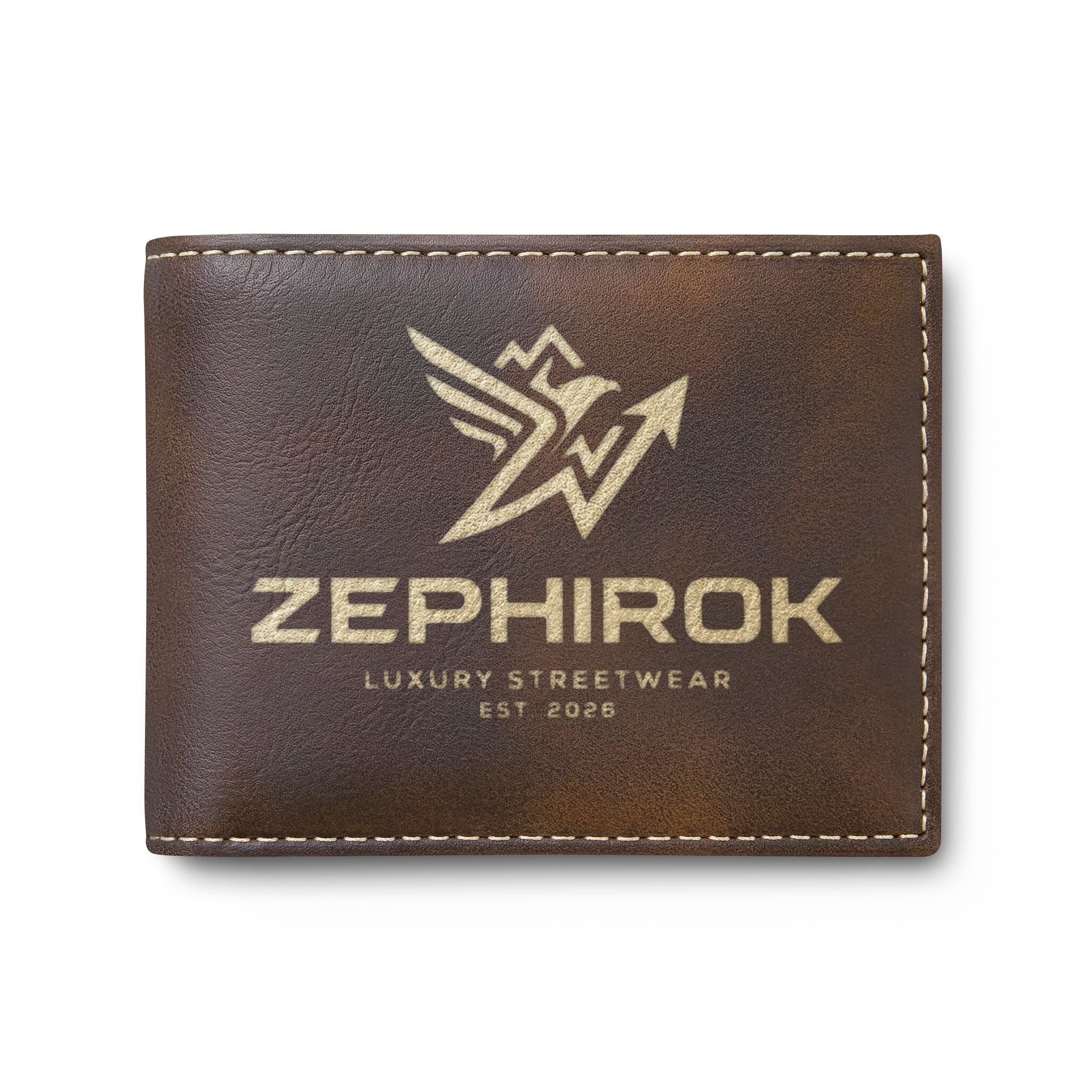 Leather Bi-Fold Wallet — Eagle & Flame Embossed Flip Wallet
