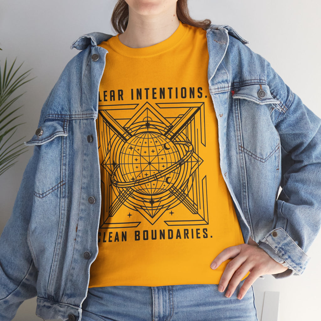 Graphic Tee — "Clear Intentions. Clean Boundaries." Geometric Globe Design