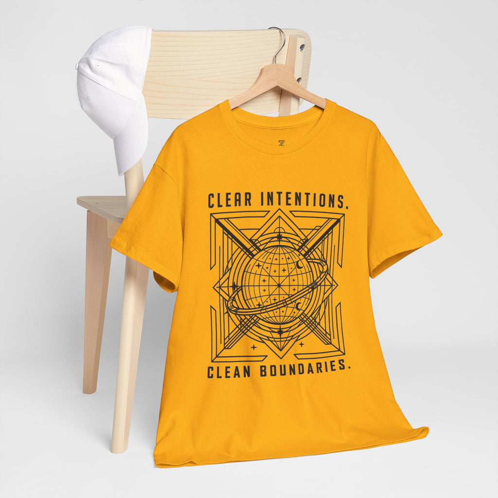 Graphic Tee — "Clear Intentions. Clean Boundaries." Geometric Globe Design