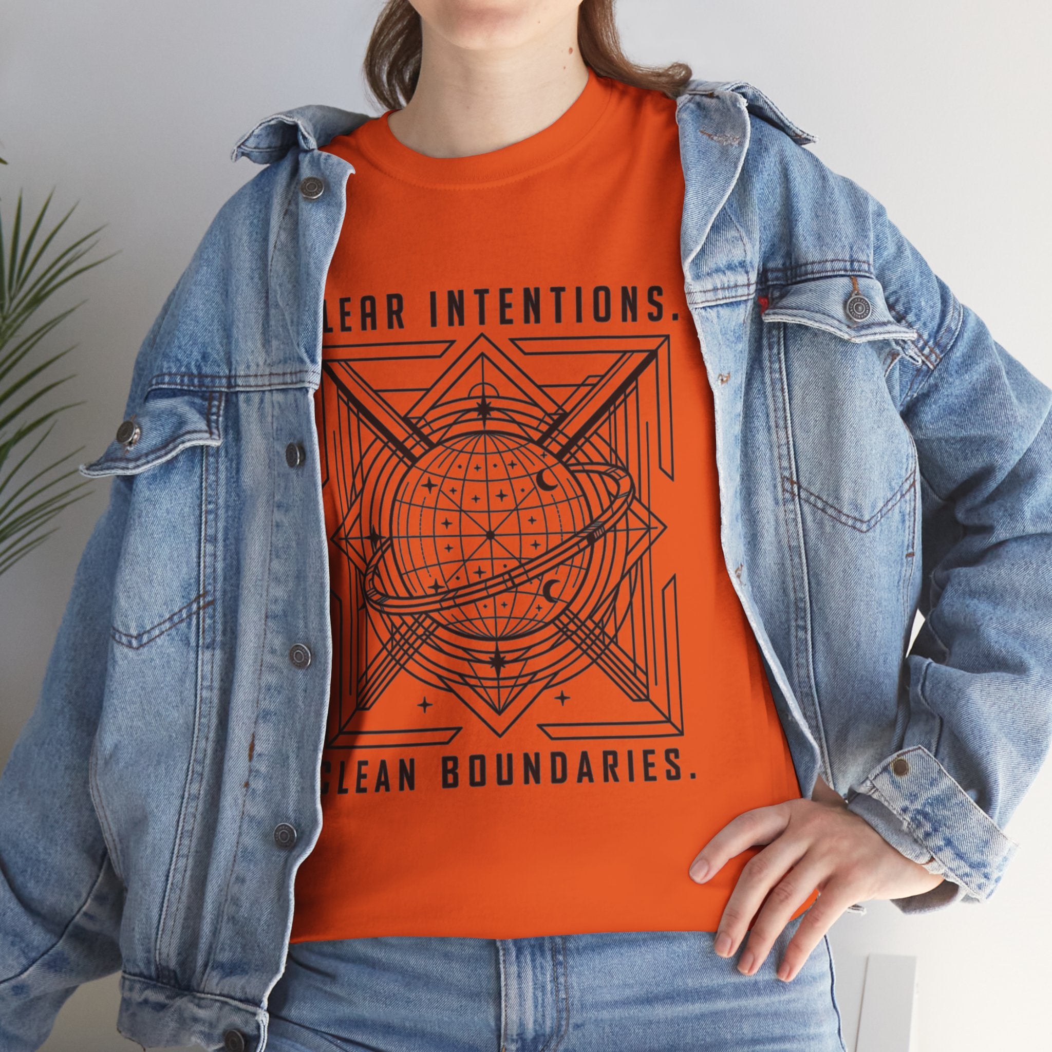 Graphic Tee — "Clear Intentions. Clean Boundaries." Geometric Globe Design