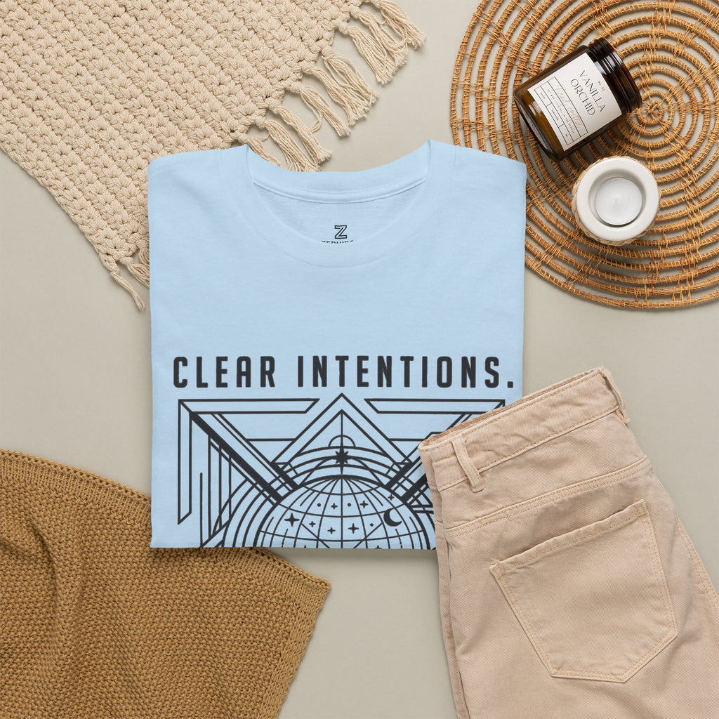 Graphic Tee — "Clear Intentions. Clean Boundaries." Geometric Globe Design