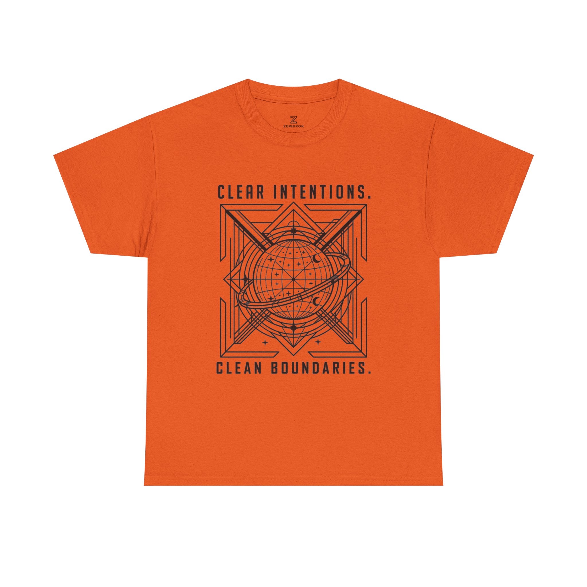 Graphic Tee — "Clear Intentions. Clean Boundaries." Geometric Globe Design