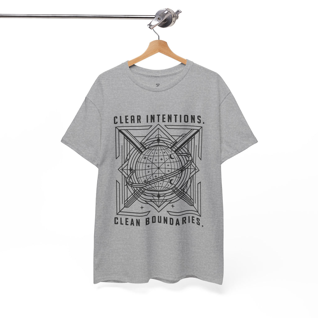 Graphic Tee — "Clear Intentions. Clean Boundaries." Geometric Globe Design
