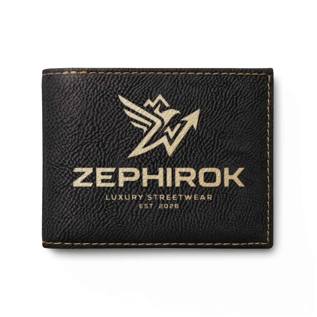 Leather Bi-Fold Wallet — Eagle & Flame Embossed Flip Wallet