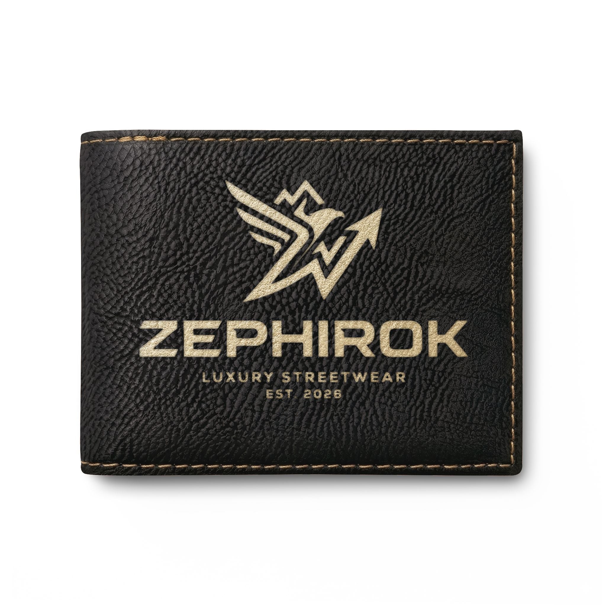 Leather Bi-Fold Wallet — Eagle & Flame Embossed Flip Wallet