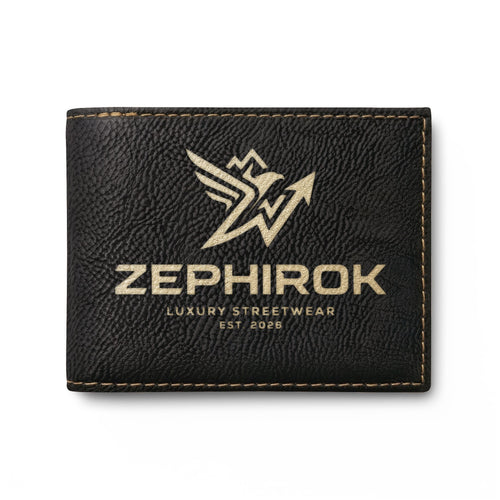 Leather Bi-Fold Wallet — Eagle & Flame Embossed Flip Wallet