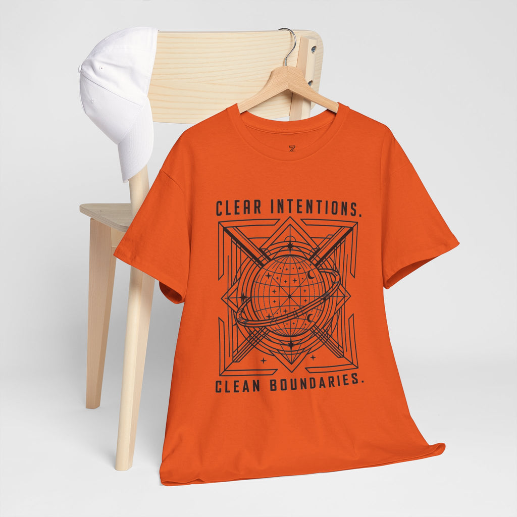 Graphic Tee — "Clear Intentions. Clean Boundaries." Geometric Globe Design