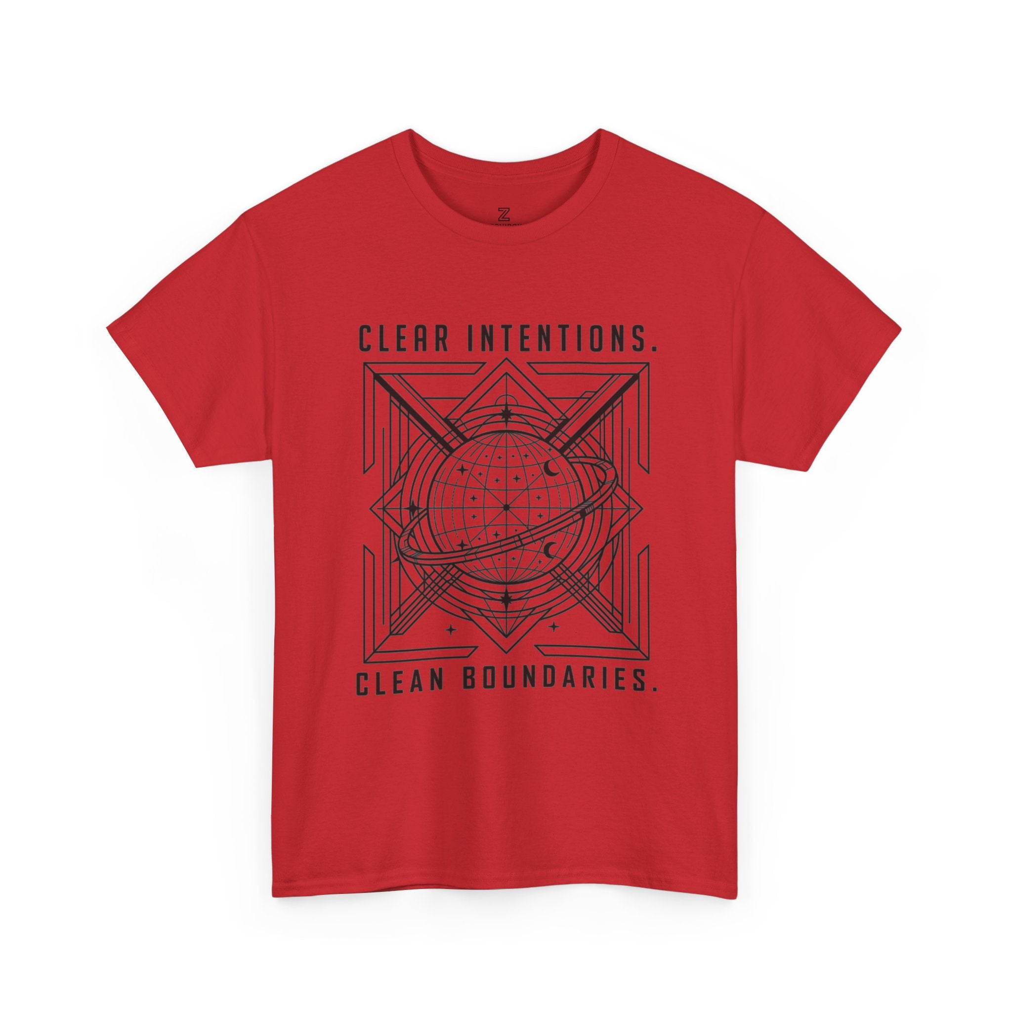 Graphic Tee — "Clear Intentions. Clean Boundaries." Geometric Globe Design