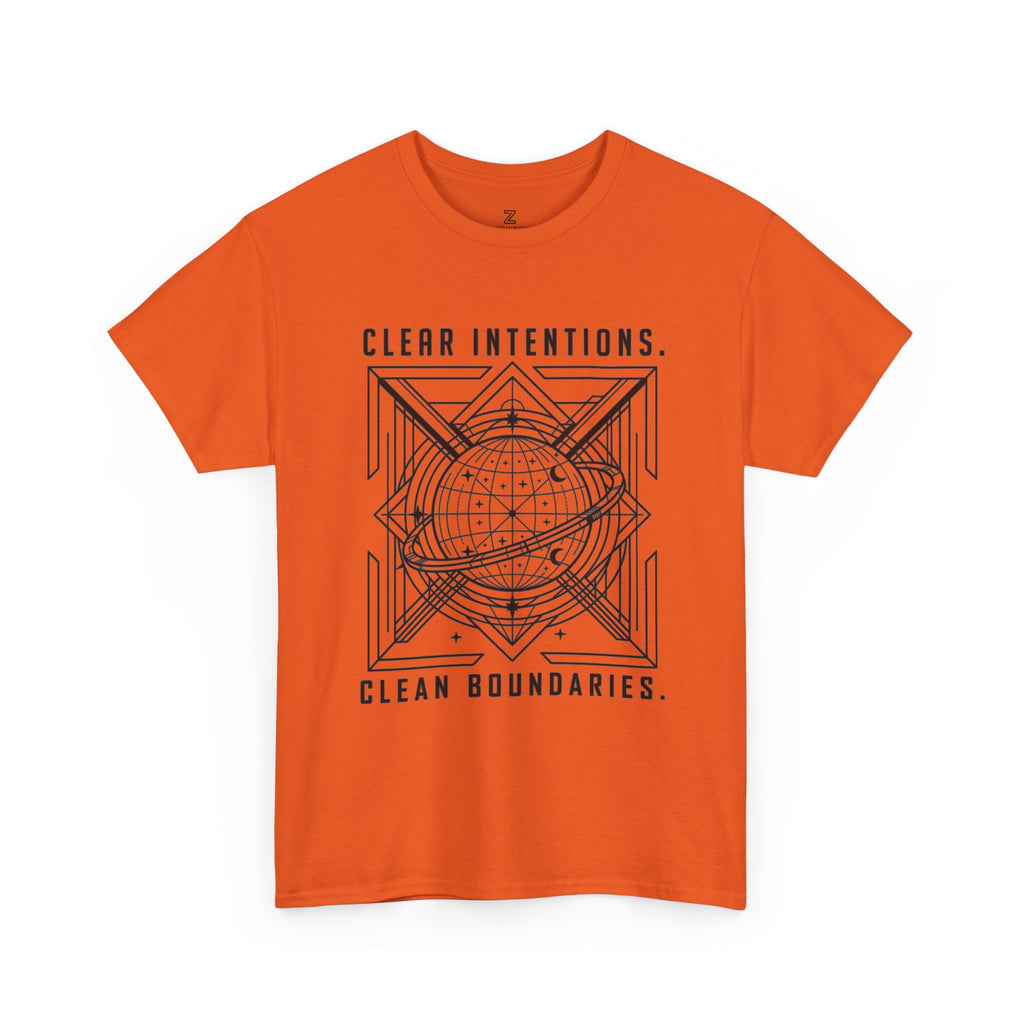 Graphic Tee — "Clear Intentions. Clean Boundaries." Geometric Globe Design