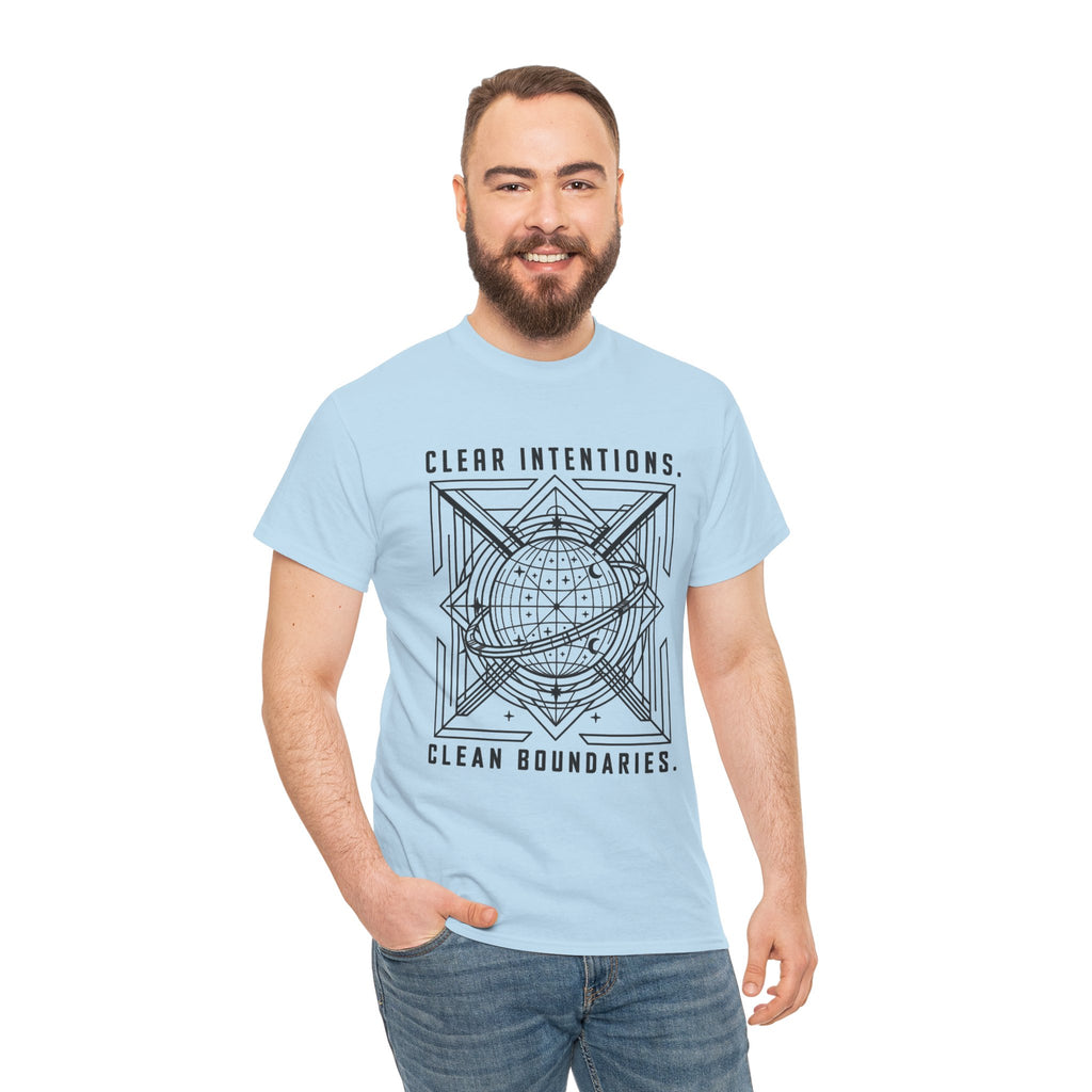 Graphic Tee — "Clear Intentions. Clean Boundaries." Geometric Globe Design