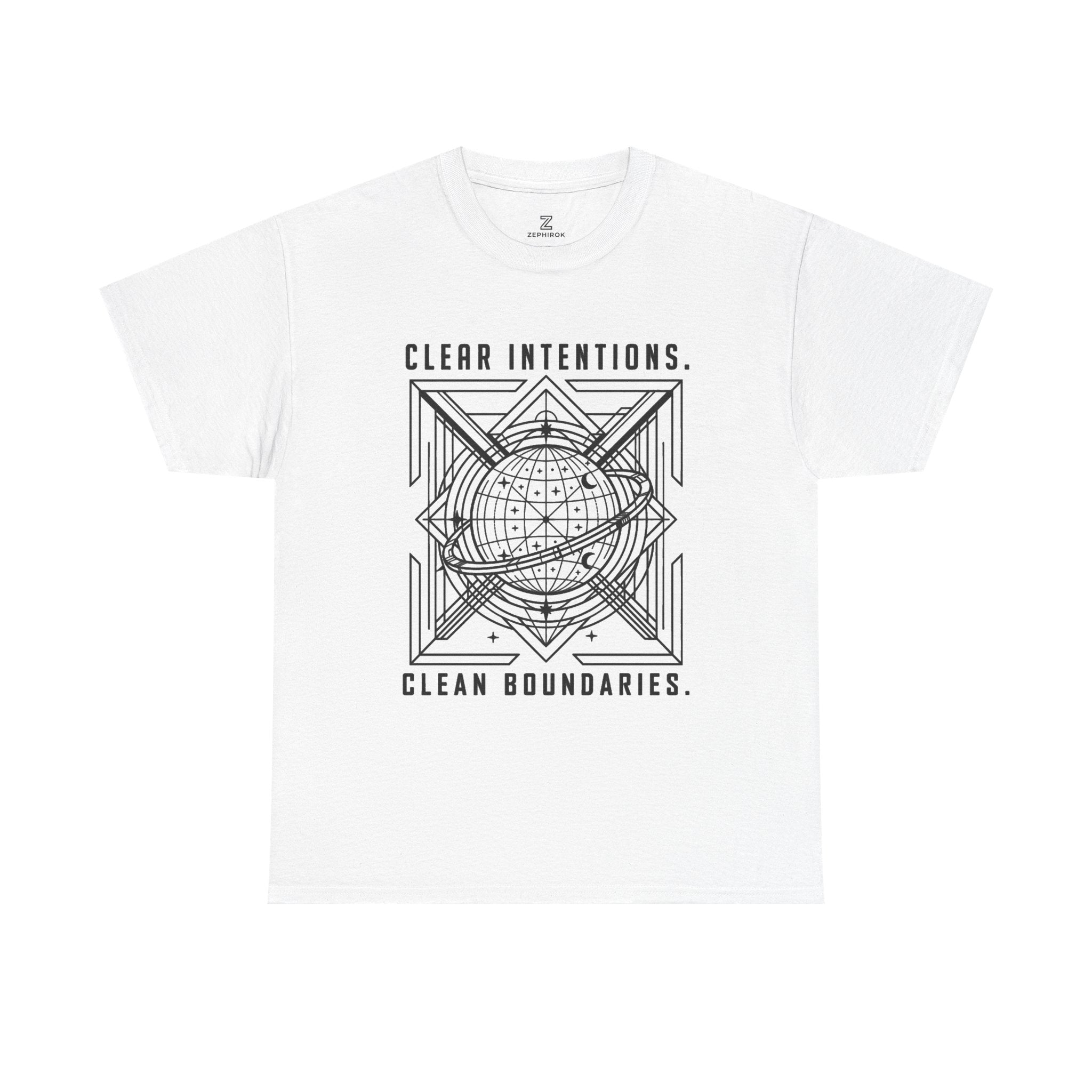 Graphic Tee — "Clear Intentions. Clean Boundaries." Geometric Globe Design