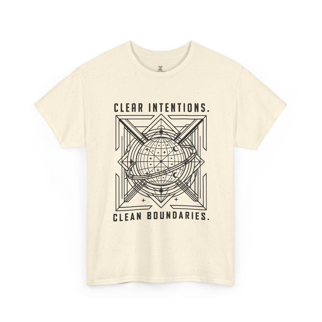 Graphic Tee — "Clear Intentions. Clean Boundaries." Geometric Globe Design