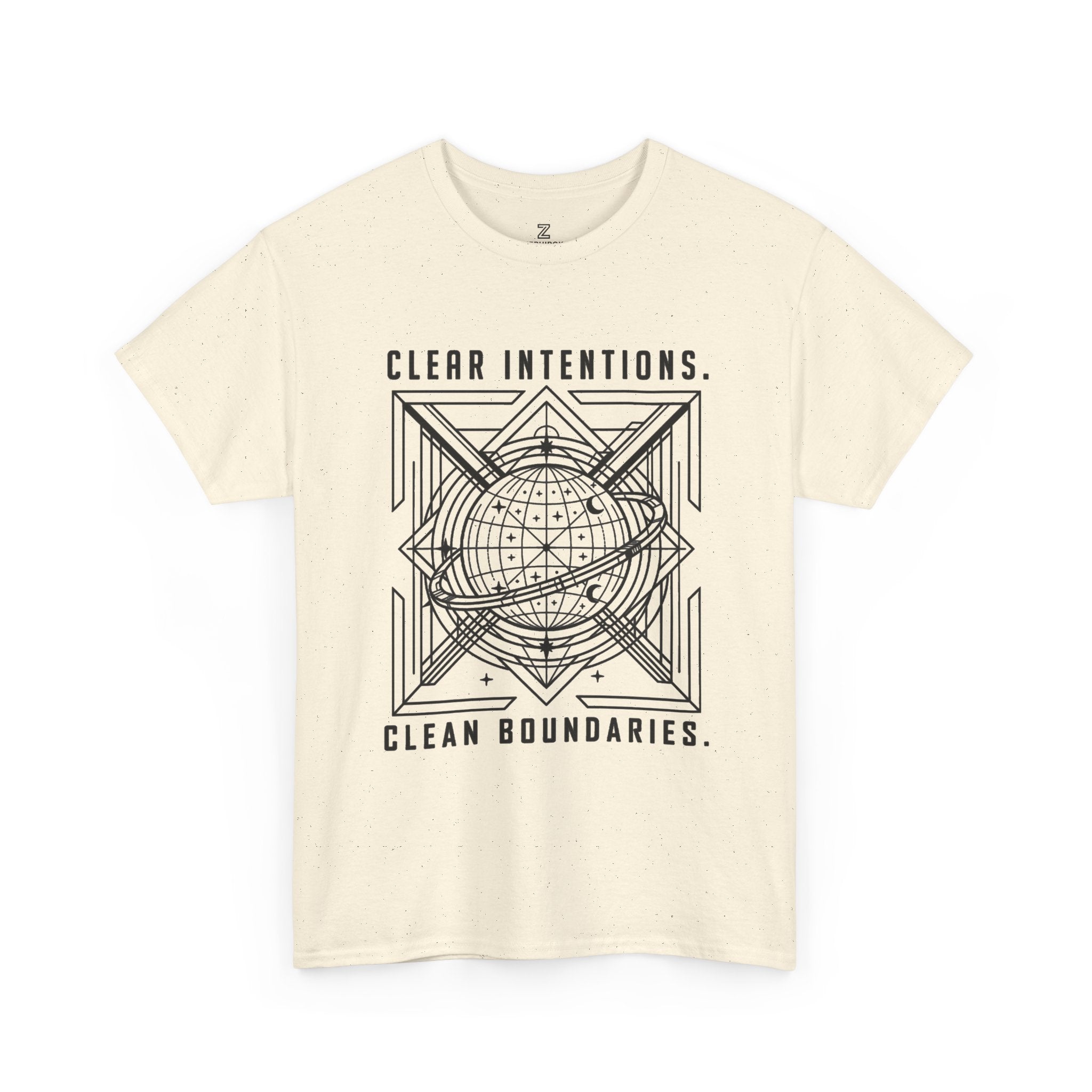 Graphic Tee — "Clear Intentions. Clean Boundaries." Geometric Globe Design