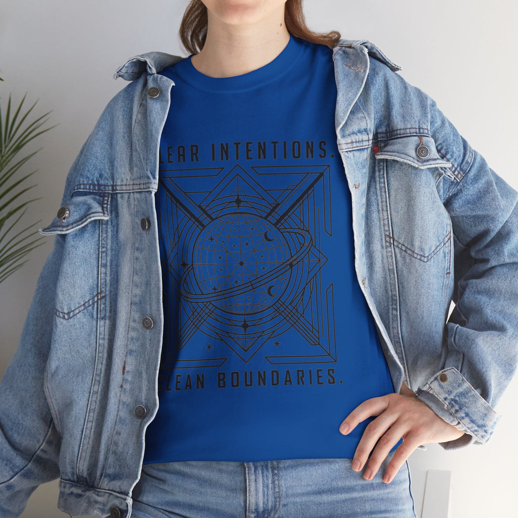Graphic Tee — "Clear Intentions. Clean Boundaries." Geometric Globe Design