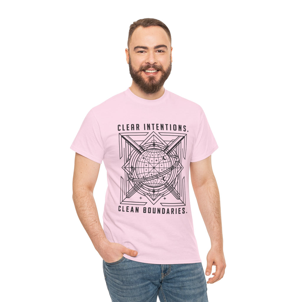 Graphic Tee — "Clear Intentions. Clean Boundaries." Geometric Globe Design