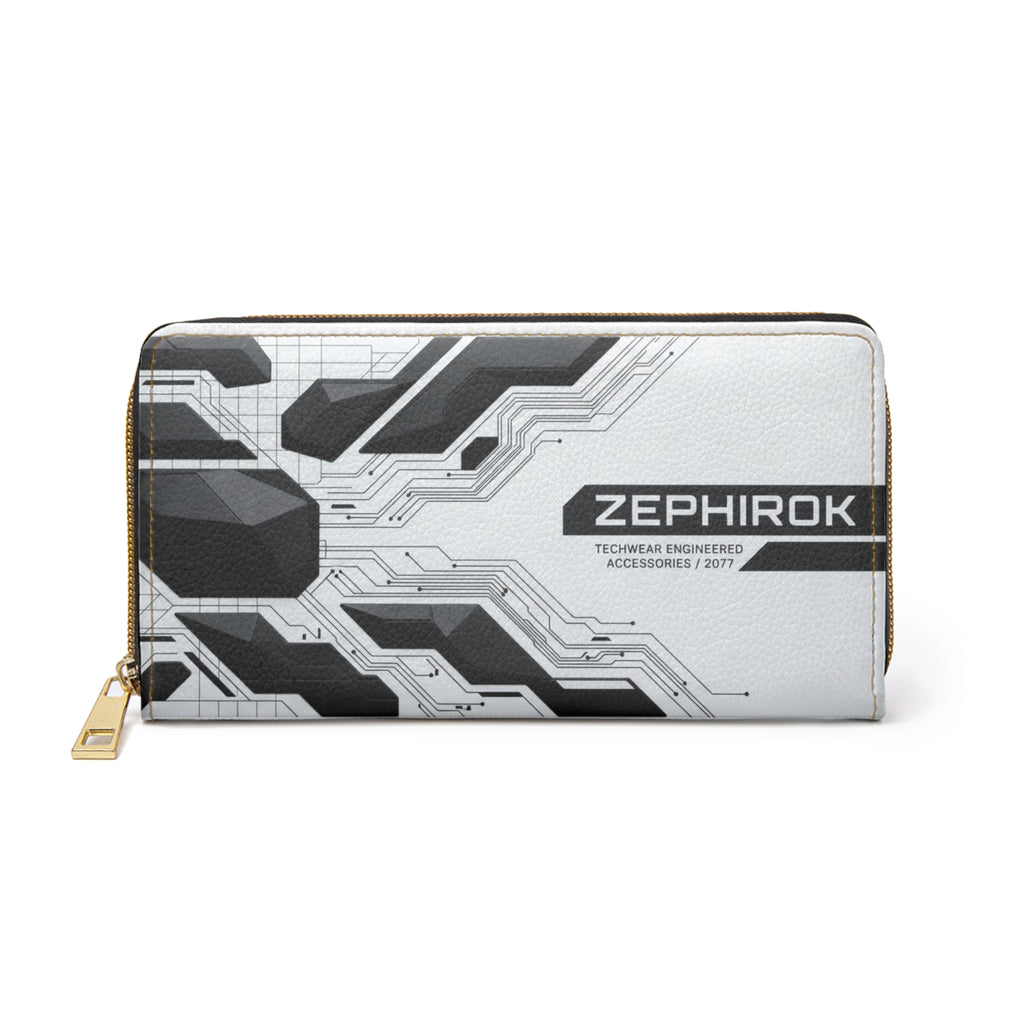 Tech Circuit Zipper Wallet — 'ZEPHIROK' Industrial Futuristic Design