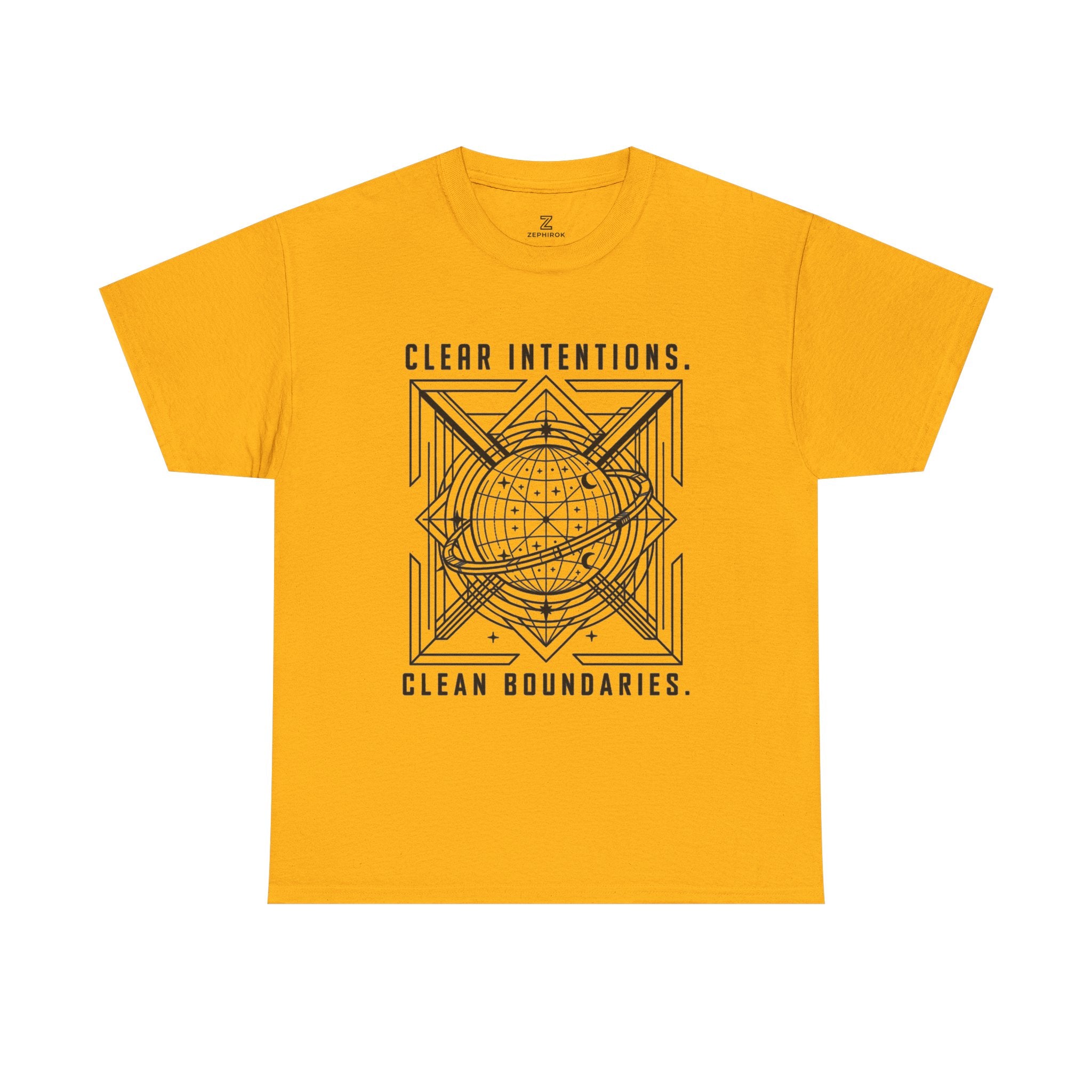 Graphic Tee — "Clear Intentions. Clean Boundaries." Geometric Globe Design