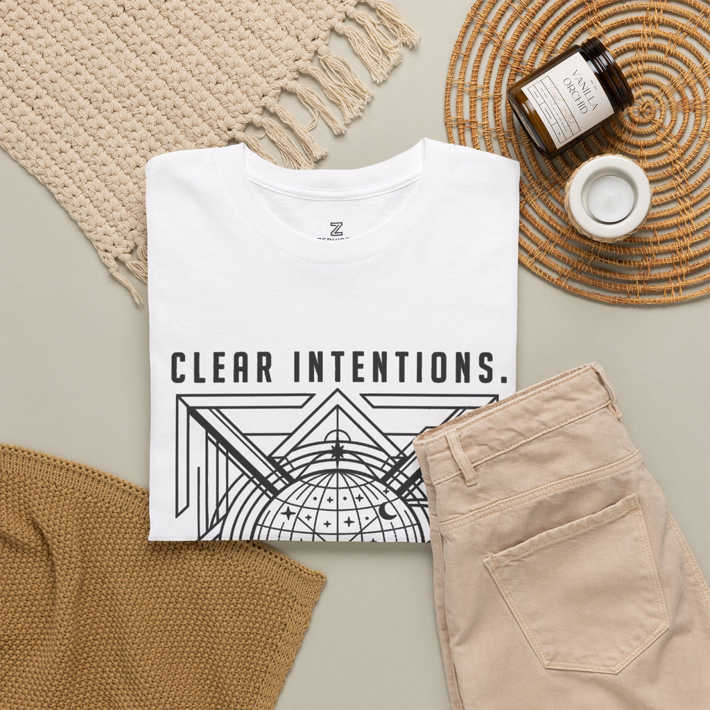 Graphic Tee — "Clear Intentions. Clean Boundaries." Geometric Globe Design