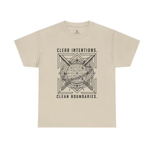 Graphic Tee — "Clear Intentions. Clean Boundaries." Geometric Globe Design