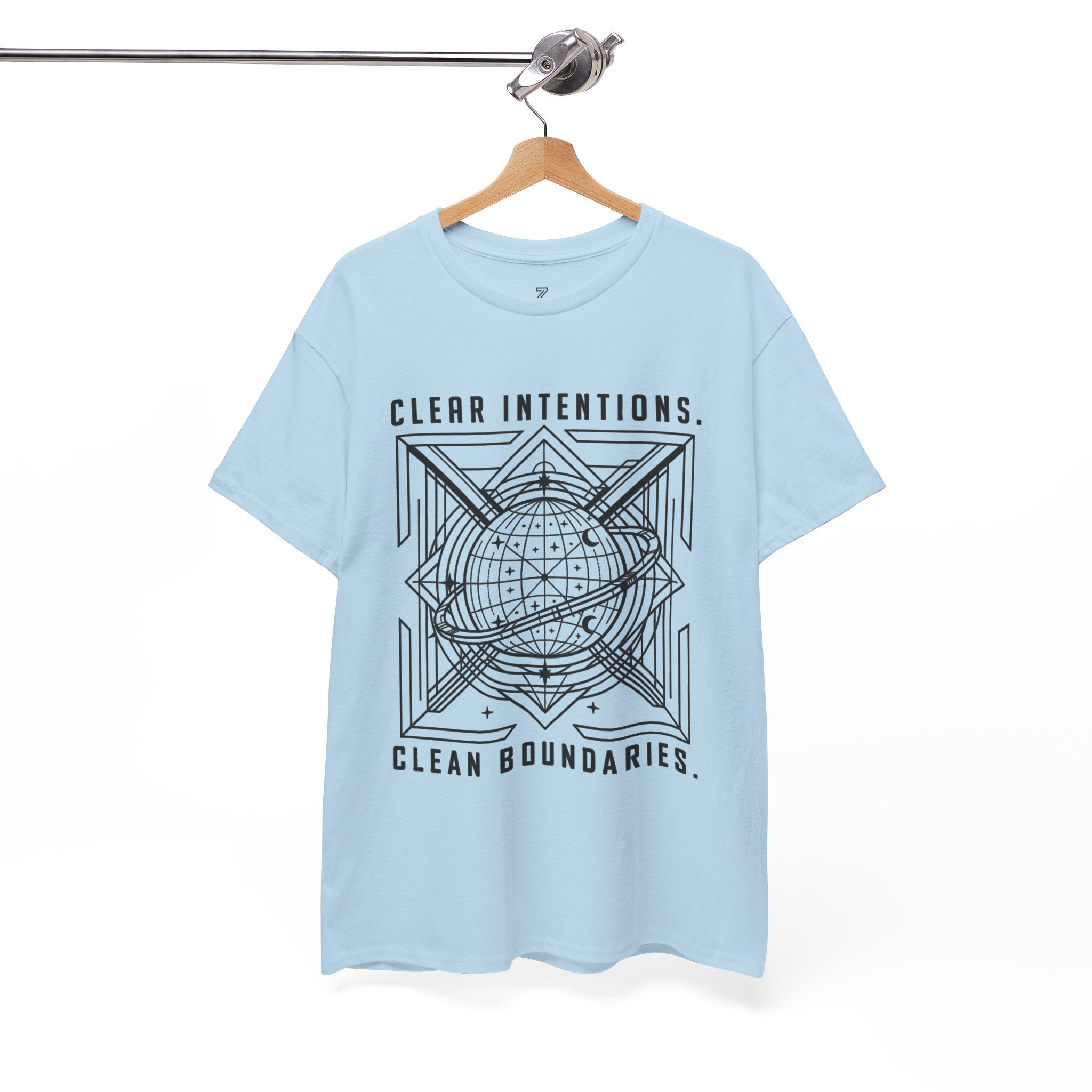 Graphic Tee — "Clear Intentions. Clean Boundaries." Geometric Globe Design