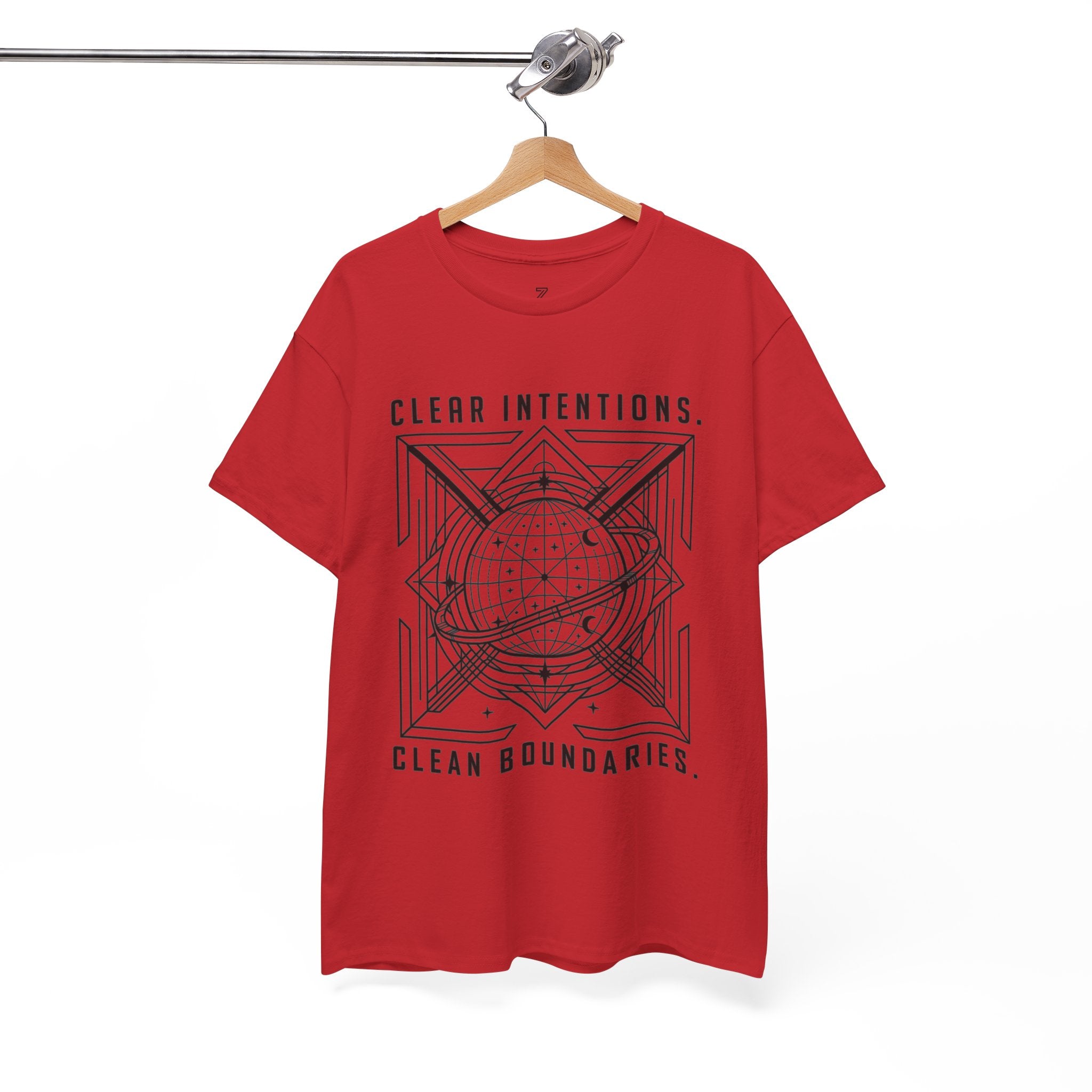 Graphic Tee — "Clear Intentions. Clean Boundaries." Geometric Globe Design