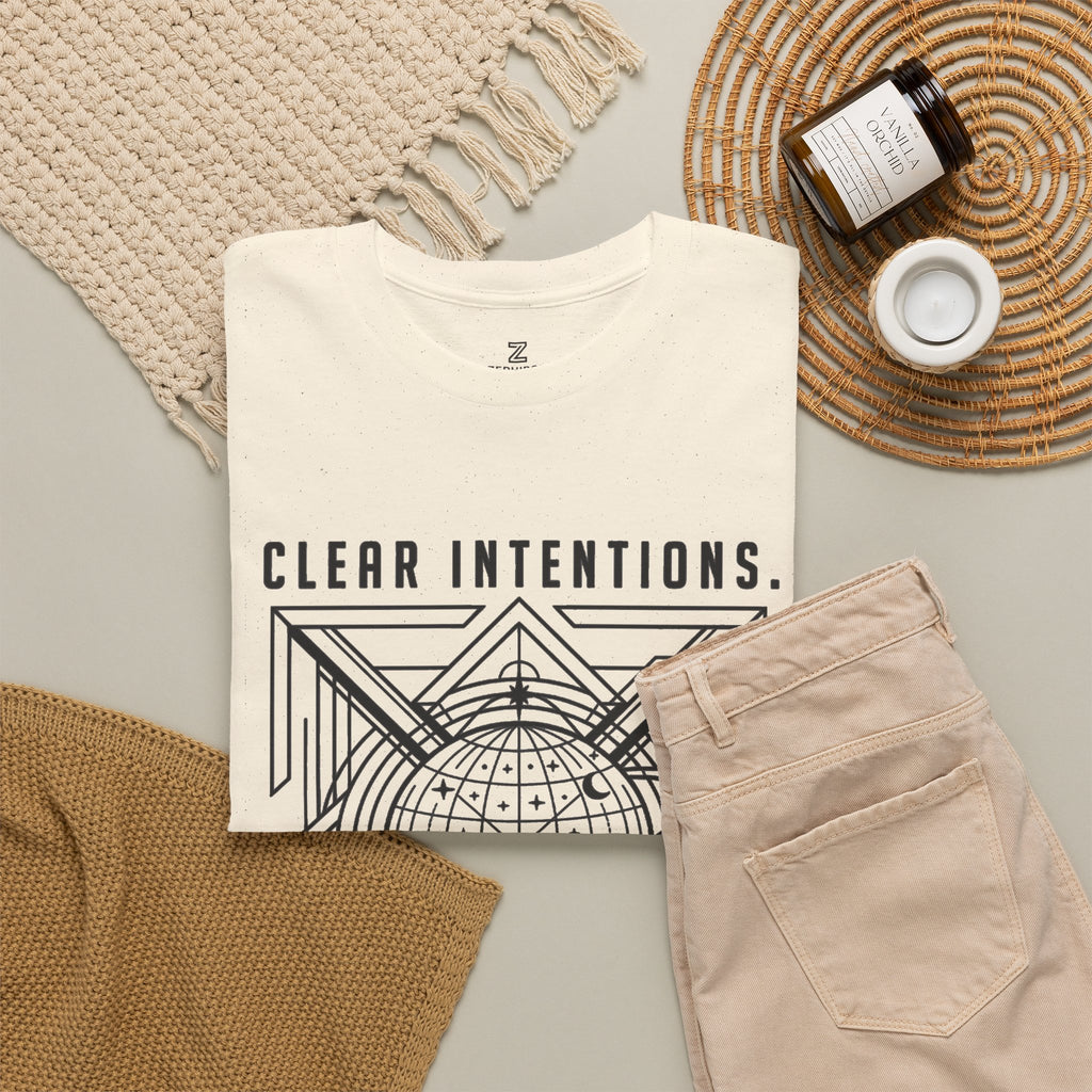 Graphic Tee — "Clear Intentions. Clean Boundaries." Geometric Globe Design