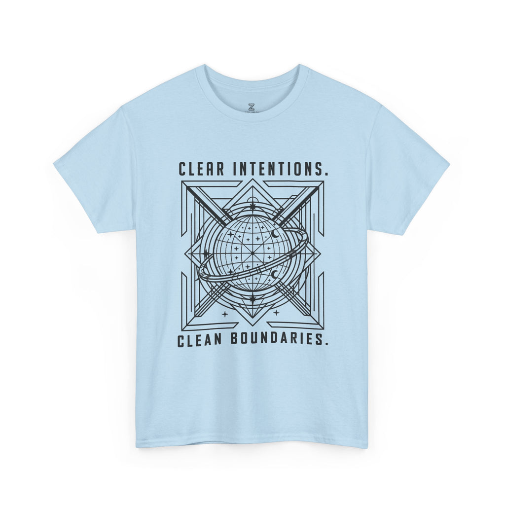 Graphic Tee — "Clear Intentions. Clean Boundaries." Geometric Globe Design