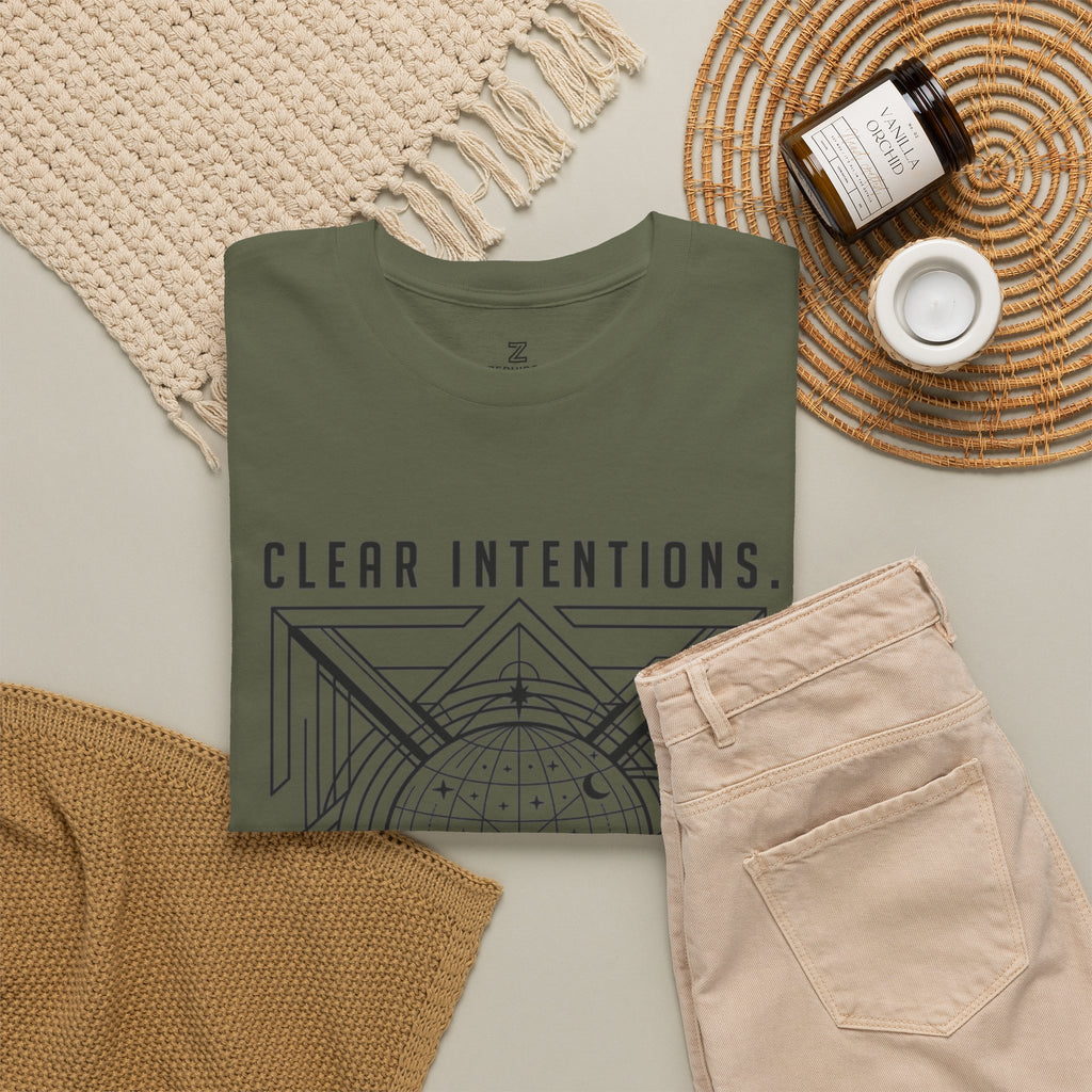 Graphic Tee — "Clear Intentions. Clean Boundaries." Geometric Globe Design