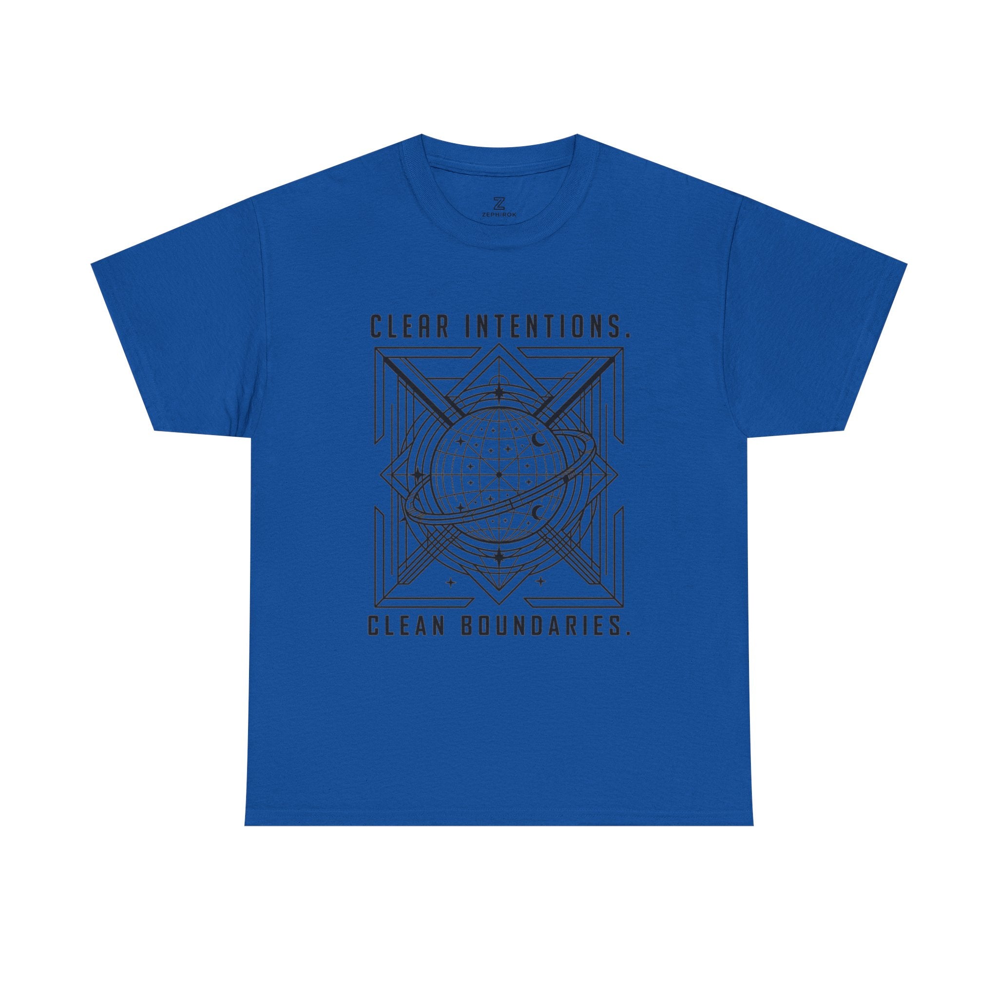 Graphic Tee — "Clear Intentions. Clean Boundaries." Geometric Globe Design