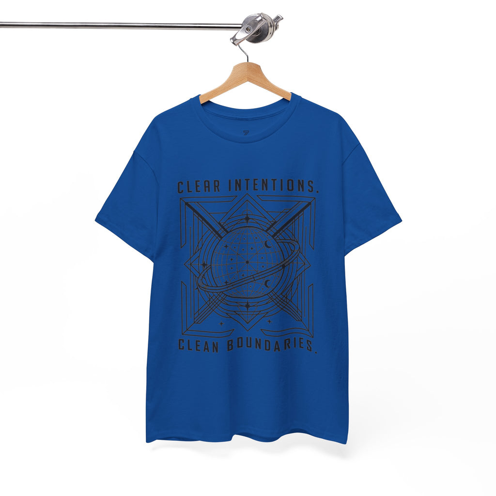 Graphic Tee — "Clear Intentions. Clean Boundaries." Geometric Globe Design