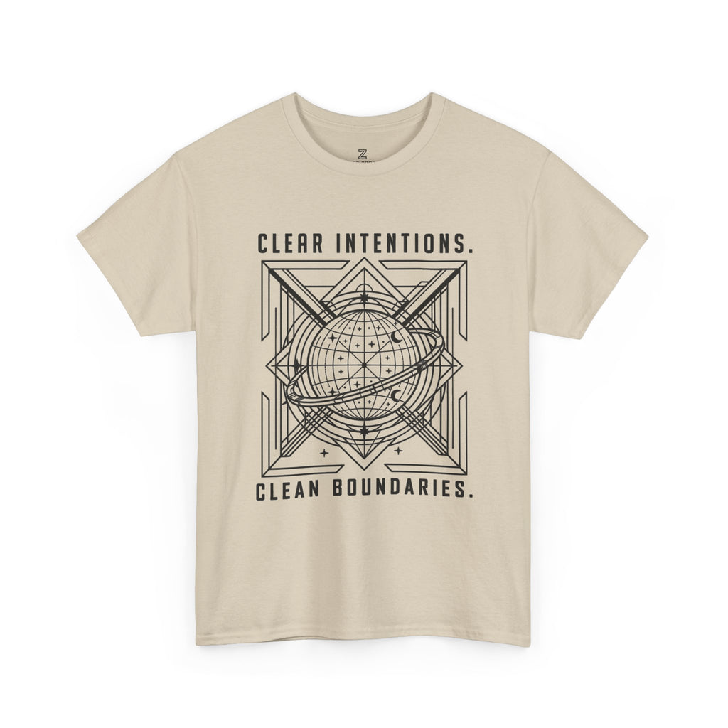 Graphic Tee — "Clear Intentions. Clean Boundaries." Geometric Globe Design