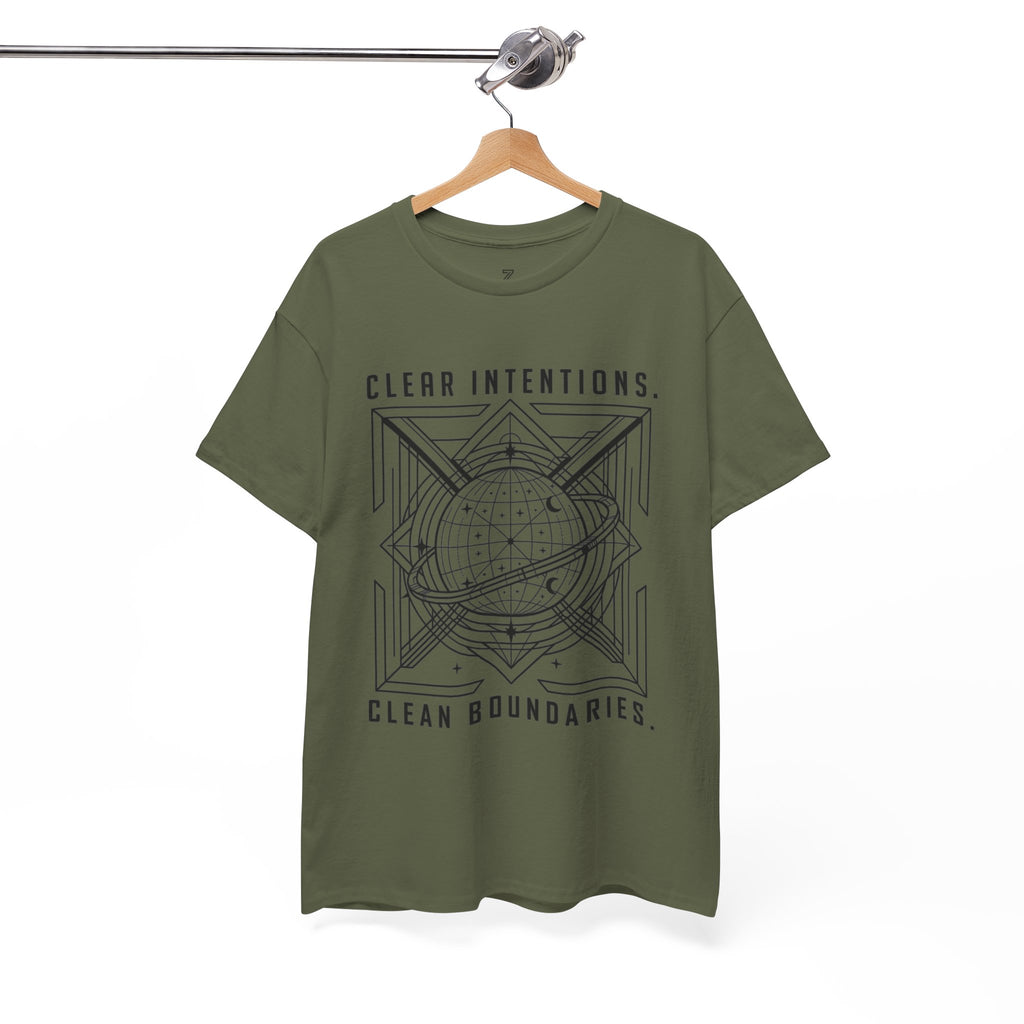 Graphic Tee — "Clear Intentions. Clean Boundaries." Geometric Globe Design