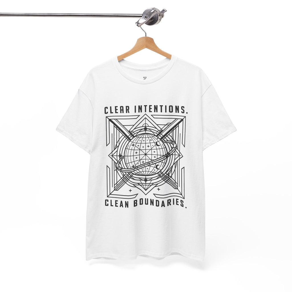 Graphic Tee — "Clear Intentions. Clean Boundaries." Geometric Globe Design