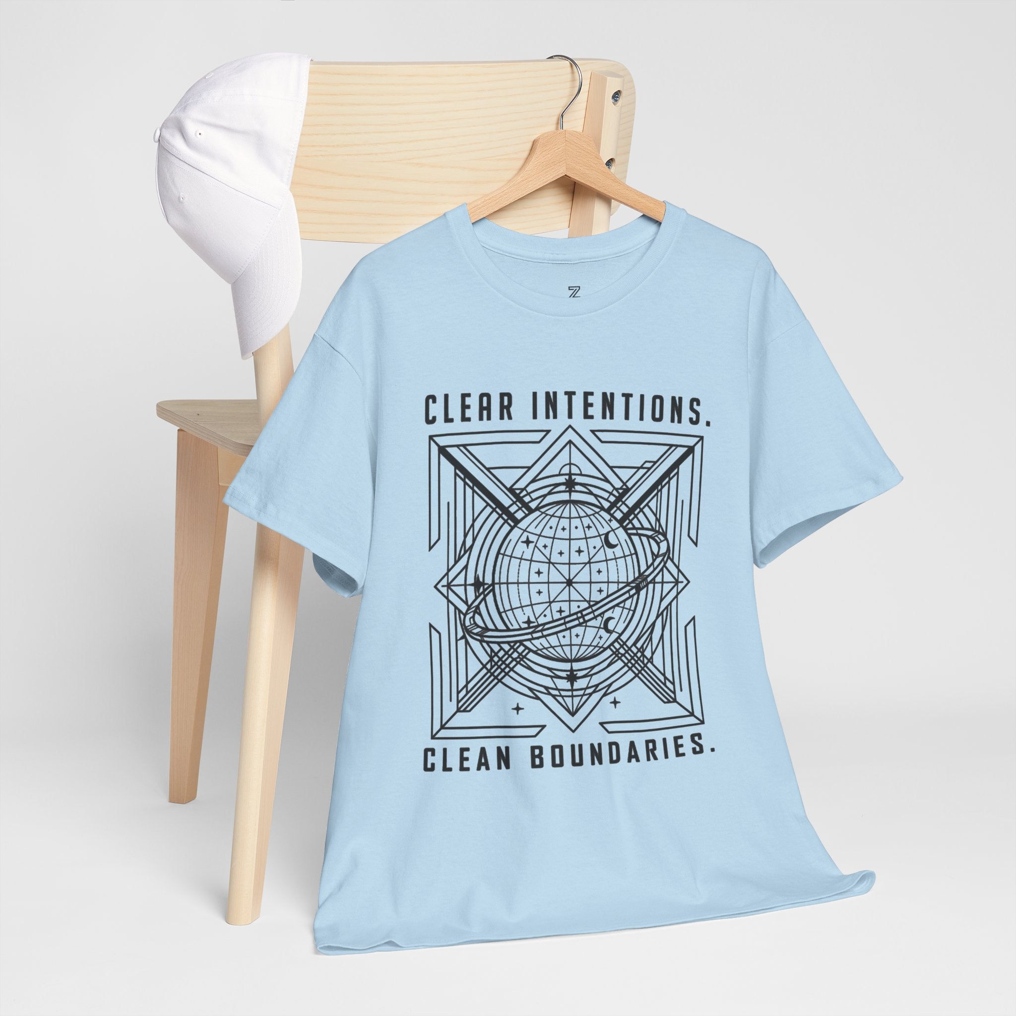 Graphic Tee — "Clear Intentions. Clean Boundaries." Geometric Globe Design