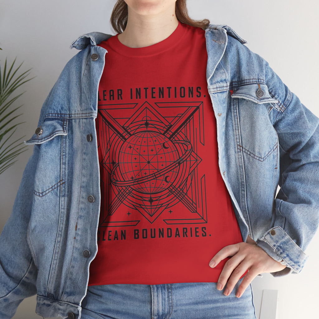 Graphic Tee — "Clear Intentions. Clean Boundaries." Geometric Globe Design