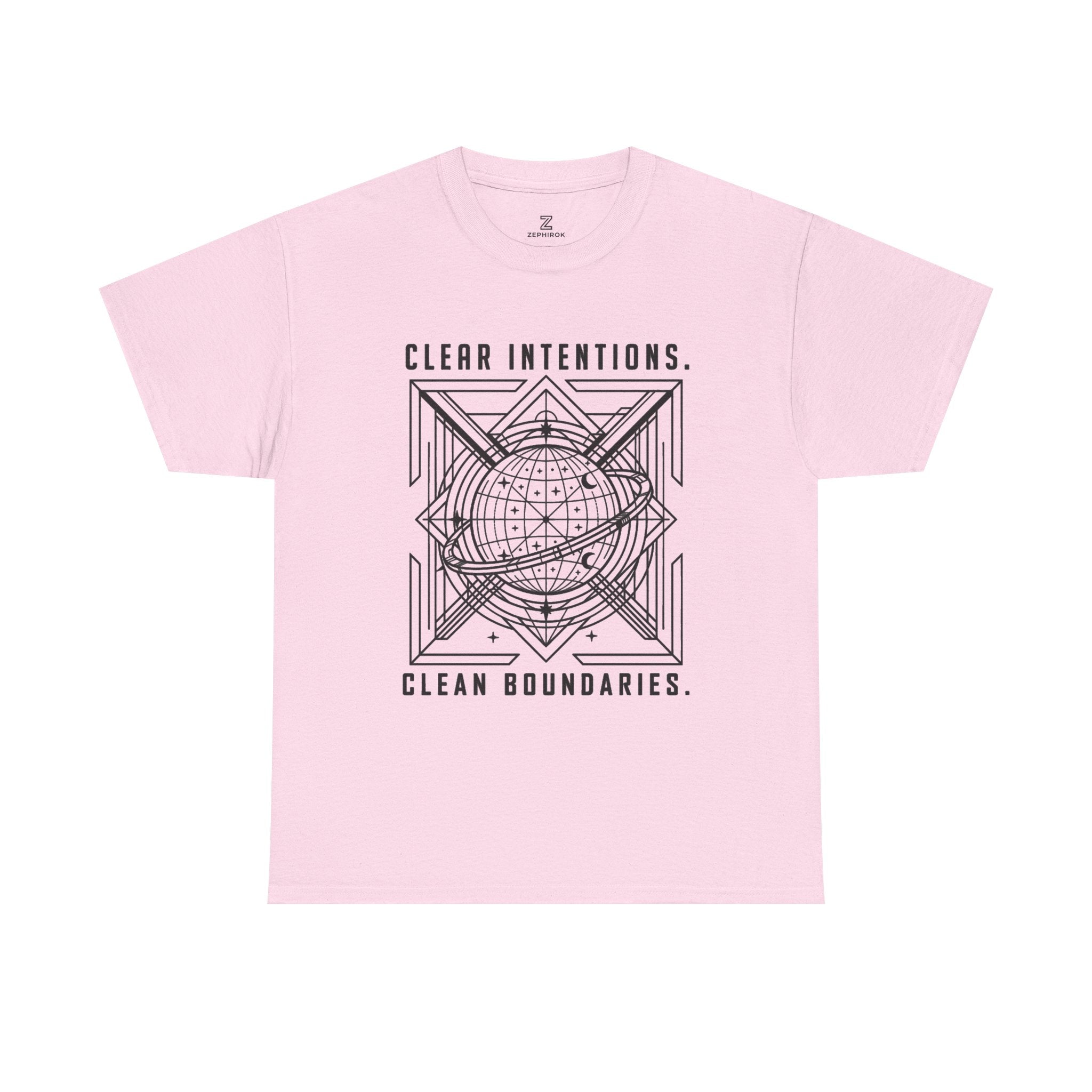 Graphic Tee — "Clear Intentions. Clean Boundaries." Geometric Globe Design