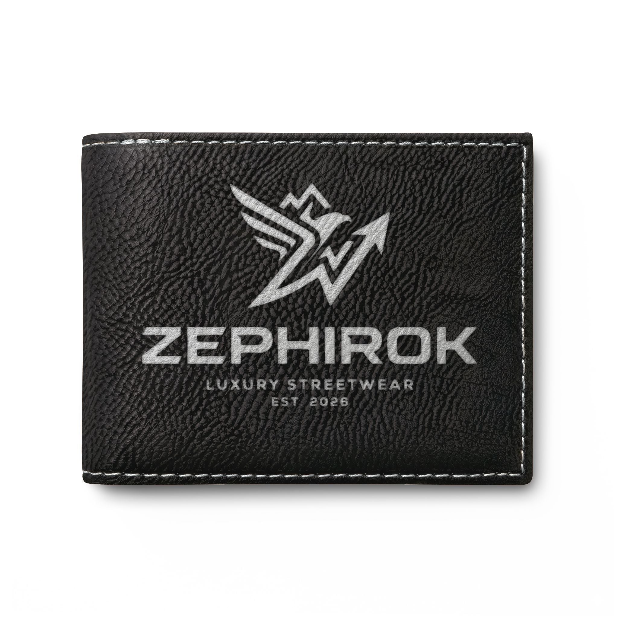 Leather Bi-Fold Wallet — Eagle & Flame Embossed Flip Wallet