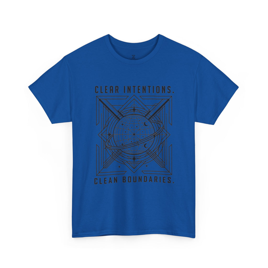 Graphic Tee — "Clear Intentions. Clean Boundaries." Geometric Globe Design